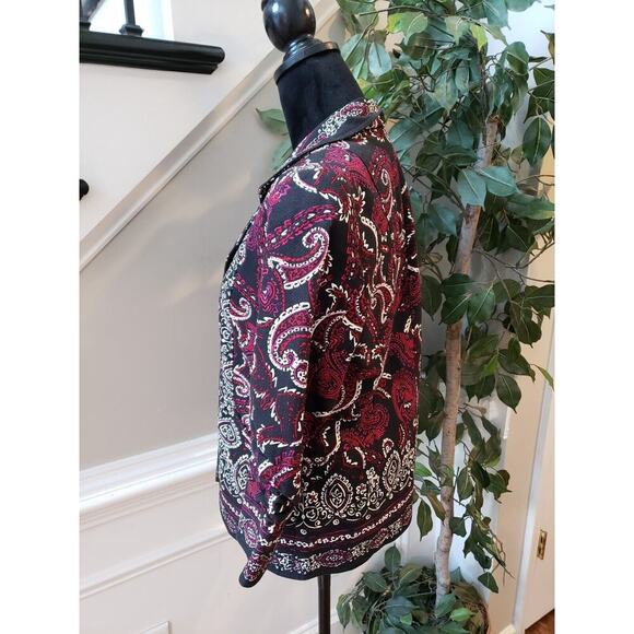 Coldwater Creek Women's Red & Black Cotton Long Sleeve Cropped Jacket Blazer 10 - Picture 10 of 15